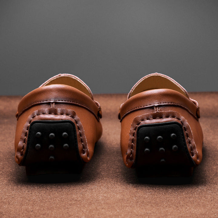 Men's Loafers – Slip-On Design – Metal Buckle – Round Toe – Textured Sole