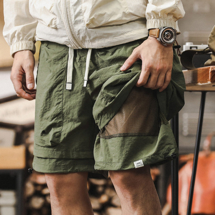 Men’s Cargo Shorts - Lightweight Fabric - Relaxed Fit - Breathable Mesh Panels - Adjustable Waist
