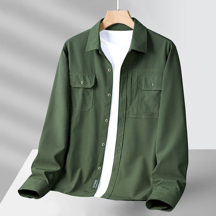 Men’s Long Sleeve Shirt - Relaxed Fit - Lightweight Cotton - Utility Multi-Pocket Design