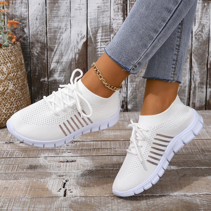 Women’s Athletic Sneakers - Flyknit Mesh - Lightweight Breathable - Lace-Up Casual Fit