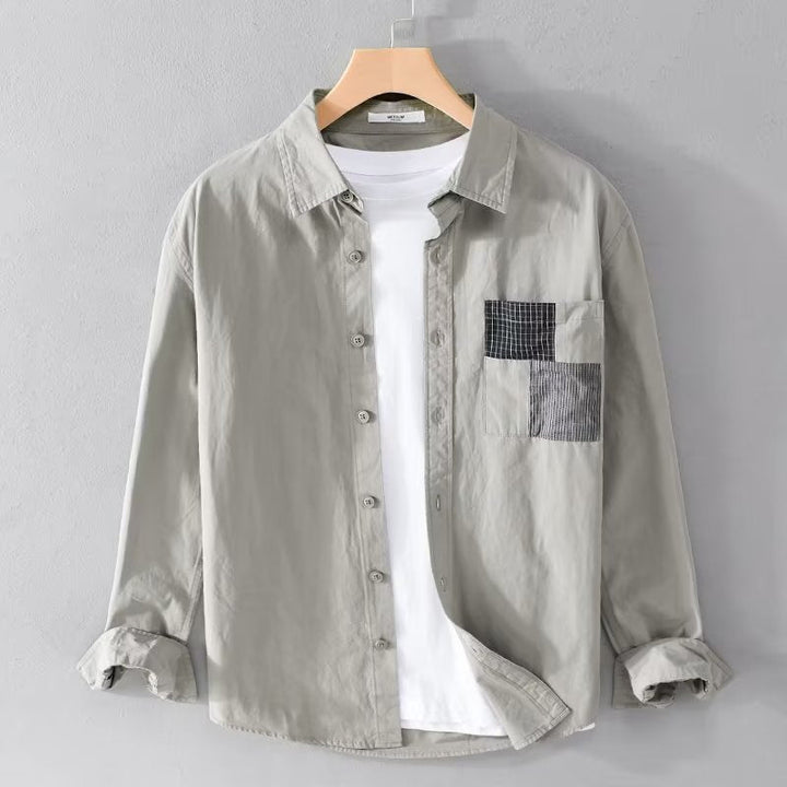 Men’s Long Sleeve Shirt – Relaxed Fit – Cotton Blend – Chest Patch Pocket – Casual Button Down