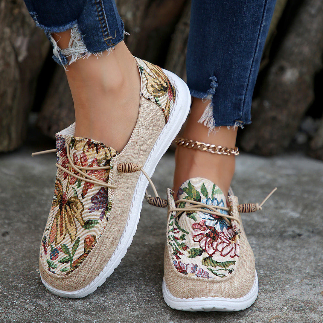 Women’s Slip-On Shoes - Woven Fabric - Floral Tapestry - Lightweight Casual Fit