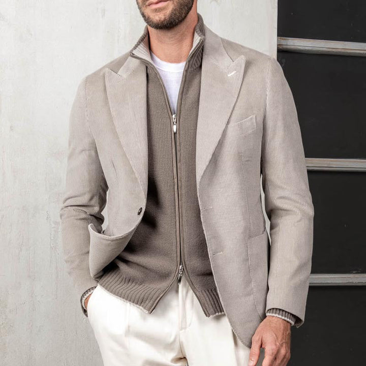 Men’s Blazer – Slim Fit Tailored – Corduroy Texture – Peaked Lapel – Casual Business