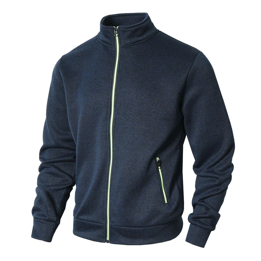 Men’s Zip-Up Jacket – Fleece Lined – Knit Fabric – Regular Fit – Stand Collar – Zipper Pockets