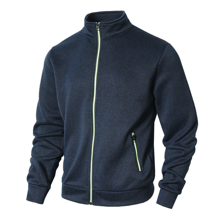 Men’s Zip-Up Jacket – Fleece Lined – Knit Fabric – Regular Fit – Stand Collar – Zipper Pockets