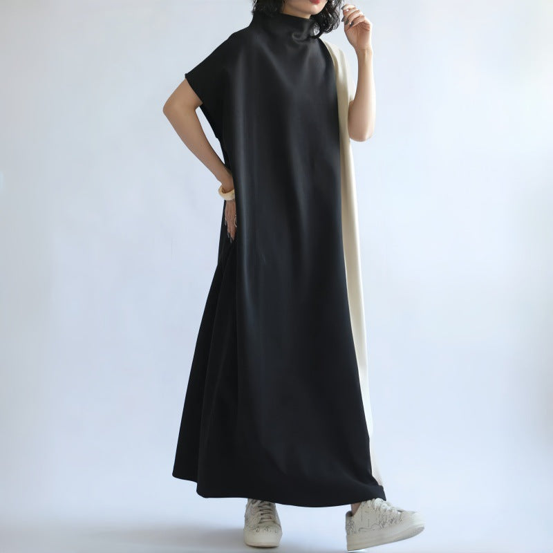Women’s Evening Dress - Cowl Neck - Asymmetrical Sleeve - Draped Detail - Floor Length