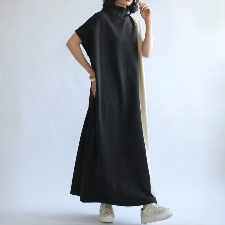 Women’s Evening Dress - Cowl Neck - Asymmetrical Sleeve - Draped Detail - Floor Length