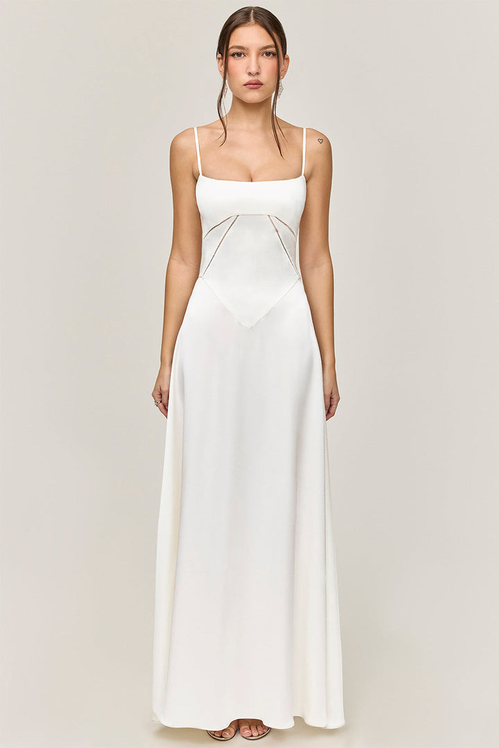 Women’s Evening Gown - Silk Feel - Cut-Out Waist - Spaghetti Strap Full-Length Dress