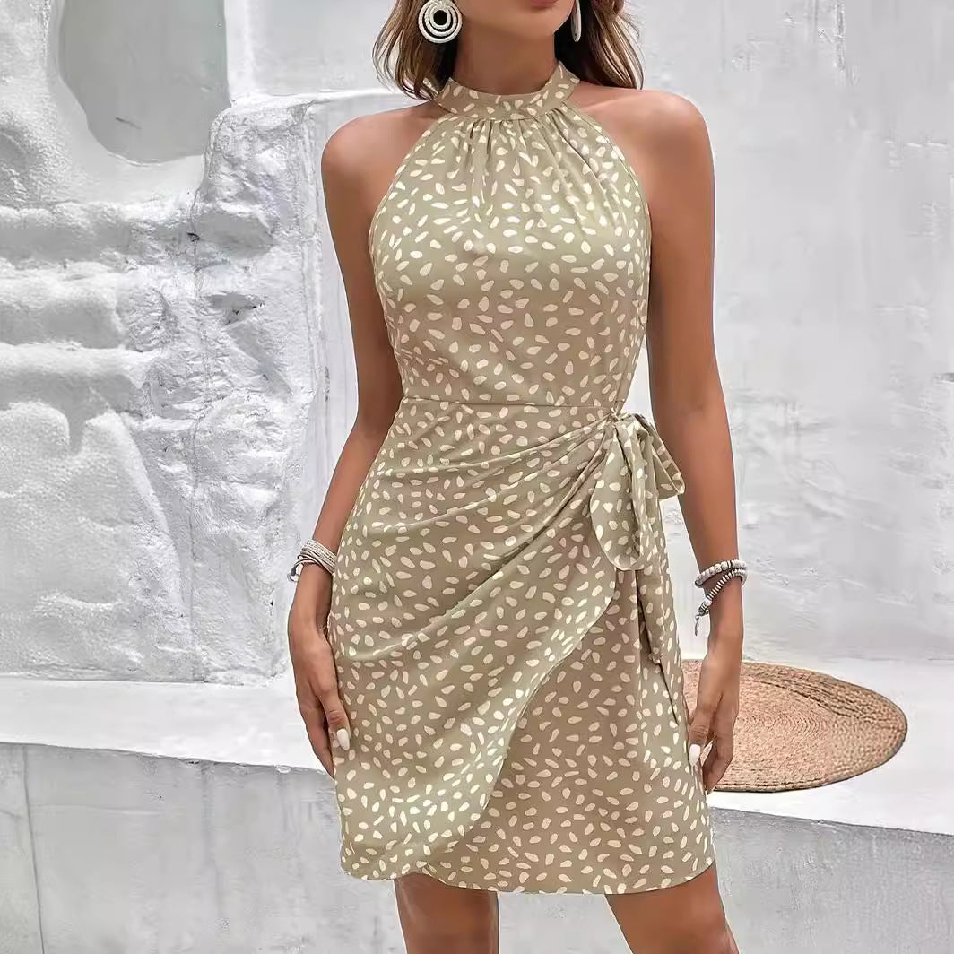 Women’s Wrap Dress – Fitted Mini – Halter Neck – Sleeveless – Ruched Luxury Fabric