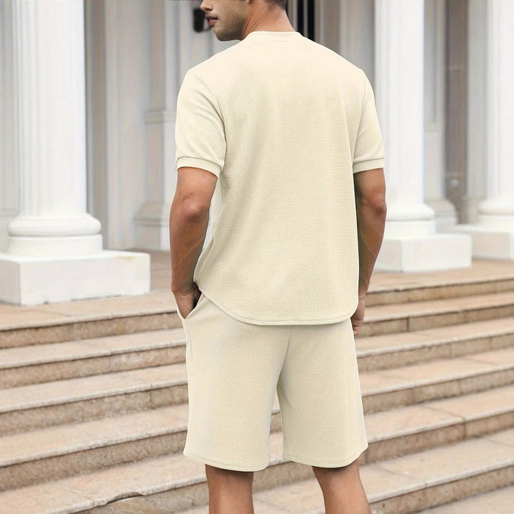 Men’s Zip-Up Waffle Knit Set – Relaxed Fit – Breathable Casual Lounge Wear