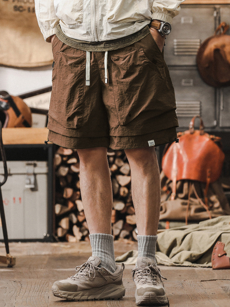 Men’s Cargo Shorts - Lightweight Fabric - Relaxed Fit - Breathable Mesh Panels - Adjustable Waist