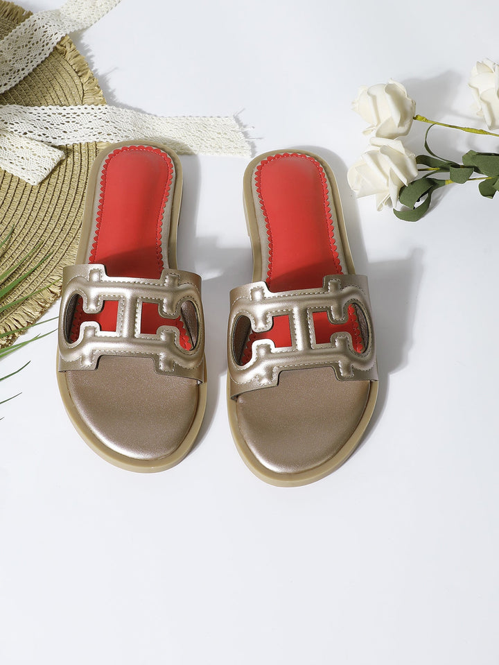 Women’s Flat Sandals - Cut-Out Strap - Open Toe - Slip-On Casual Footwear