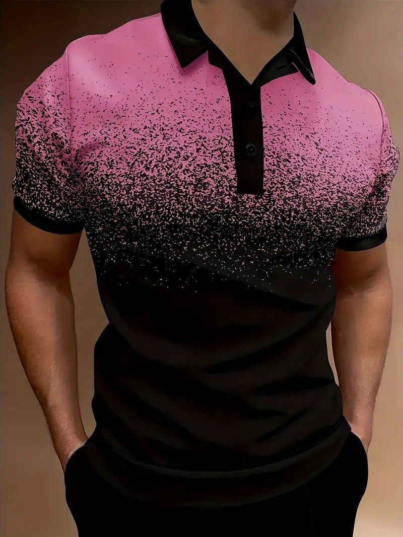 Men’s Polo Shirt – Slim Fit – Gradient Print – Soft Breathable Blend – Casual Wear
