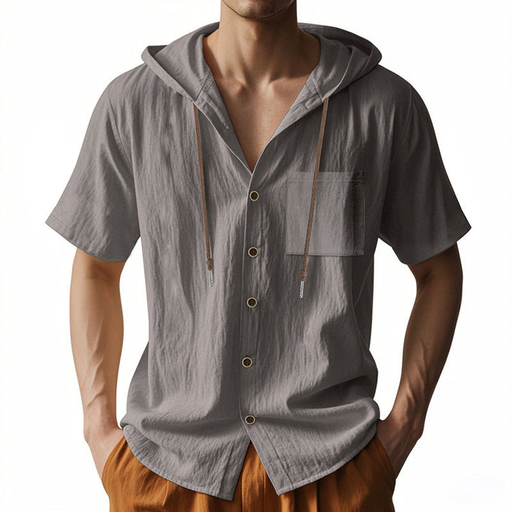 Men’s Hooded Shirt – Lightweight Breathable Fabric – Relaxed Fit – Short Sleeve Casual