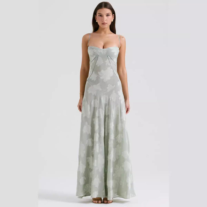 Women’s Maxi Dress – A-Line Silhouette – Sweetheart Neckline – Spaghetti Straps – Floral Pattern
