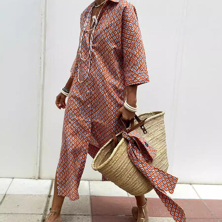 Women’s Shirt Dress – Relaxed Fit – Cotton – Button Down – Midi Length – Side Slit