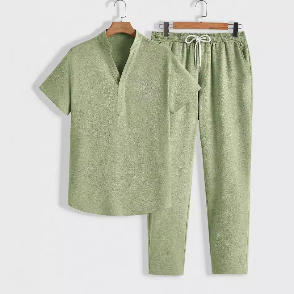 Men’s Athletic Set – Relaxed Fit – Breathable Lightweight Fabric – Short Sleeve Top & Pants