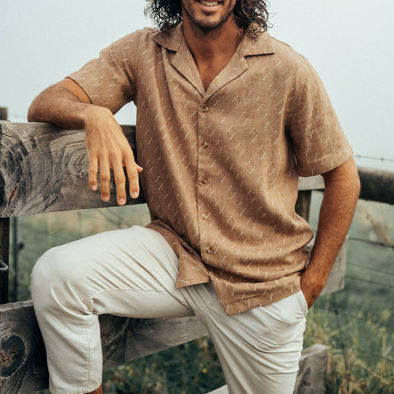 Men’s Button-Up Shirt – Relaxed Fit – Short Sleeve – Breathable Natural Fibers