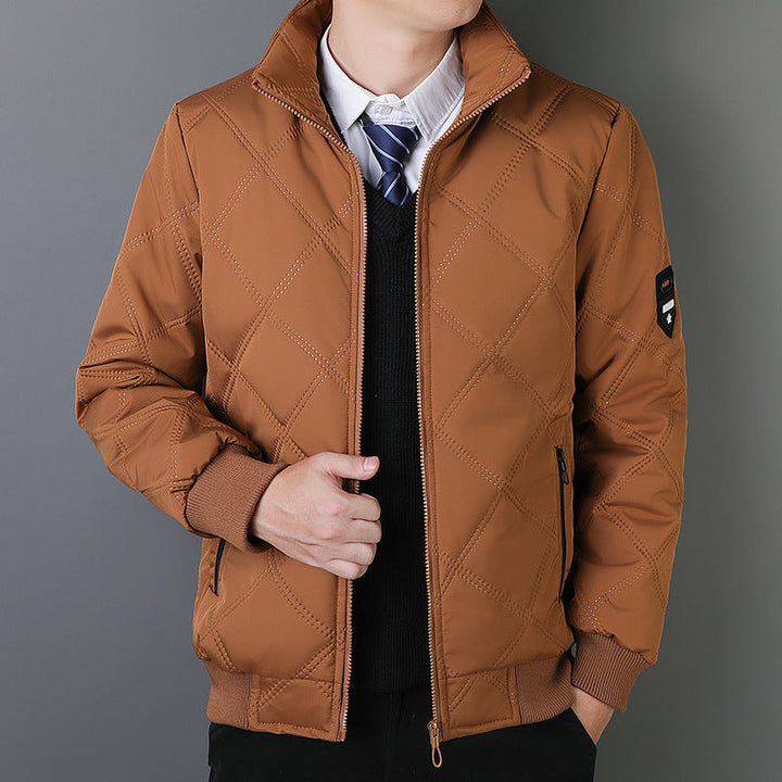 Men’s Quilted Jacket – Regular Fit – Stand Collar – Warm Lined – Zipper Front – Ribbed Trim