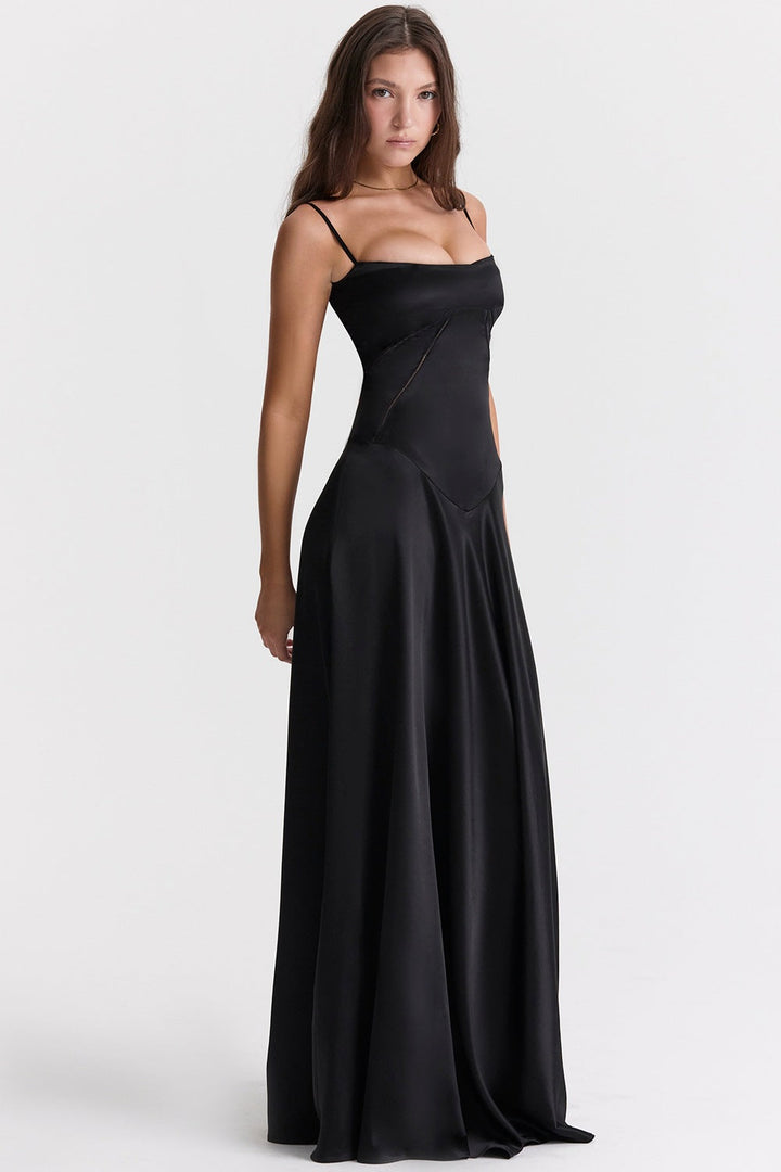 Women’s Evening Gown - Silk Feel - Cut-Out Waist - Spaghetti Strap Full-Length Dress