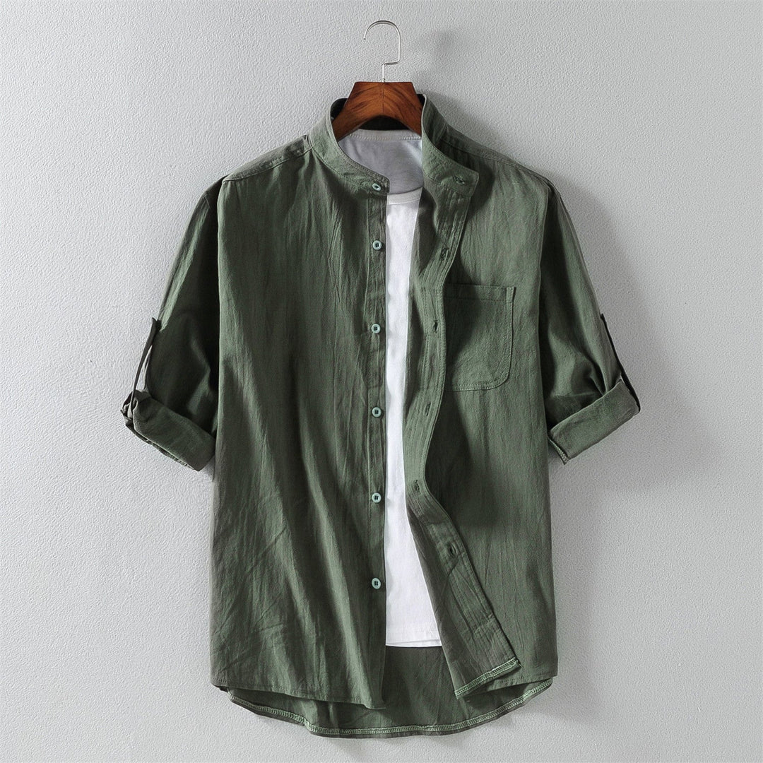 Men’s Casual Shirt - Long Sleeve - Mandarin Collar - Relaxed Fit - Breathable Cotton Blend