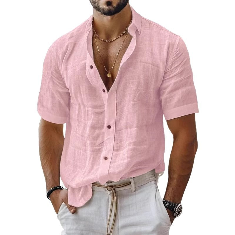 Men's Lapel Shirt – Breathable Blend – Relaxed Fit – Short Sleeve – Chest Pocket