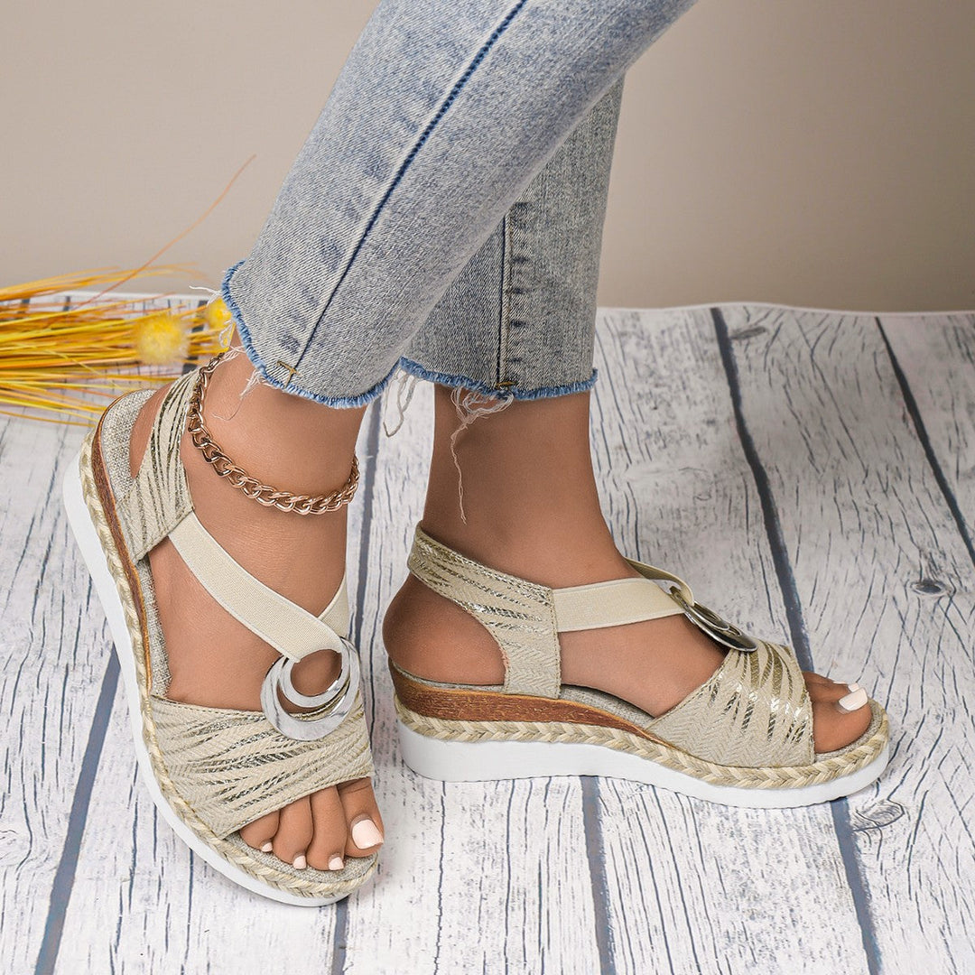 Women’s Orthopedic Sandals – Wedge Heel – Open Toe – Ankle Strap – Natural Fibers