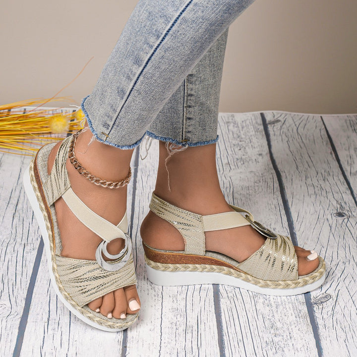 Women’s Orthopedic Sandals – Wedge Heel – Open Toe – Ankle Strap – Natural Fibers