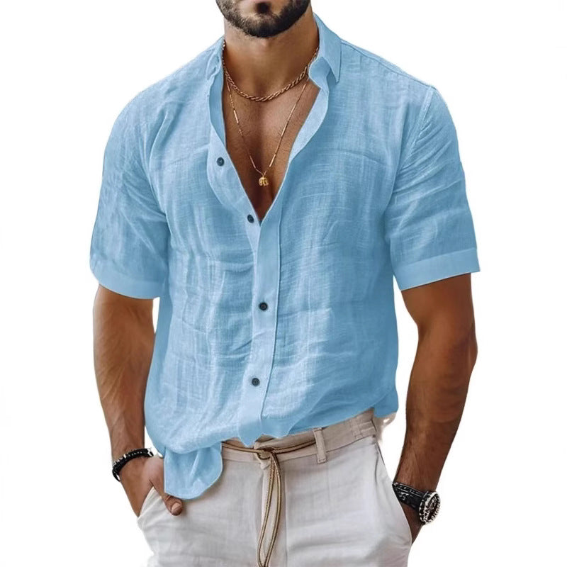 Men's Lapel Shirt – Breathable Blend – Relaxed Fit – Short Sleeve – Chest Pocket