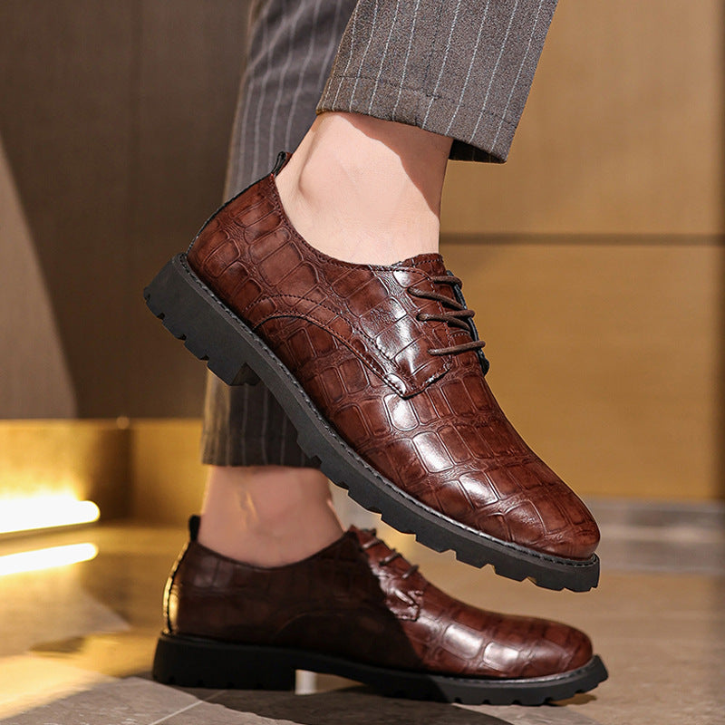 Men’s Dress Shoes - Textured Leather - Crocodile Embossed - Lace-Up Formal Fit