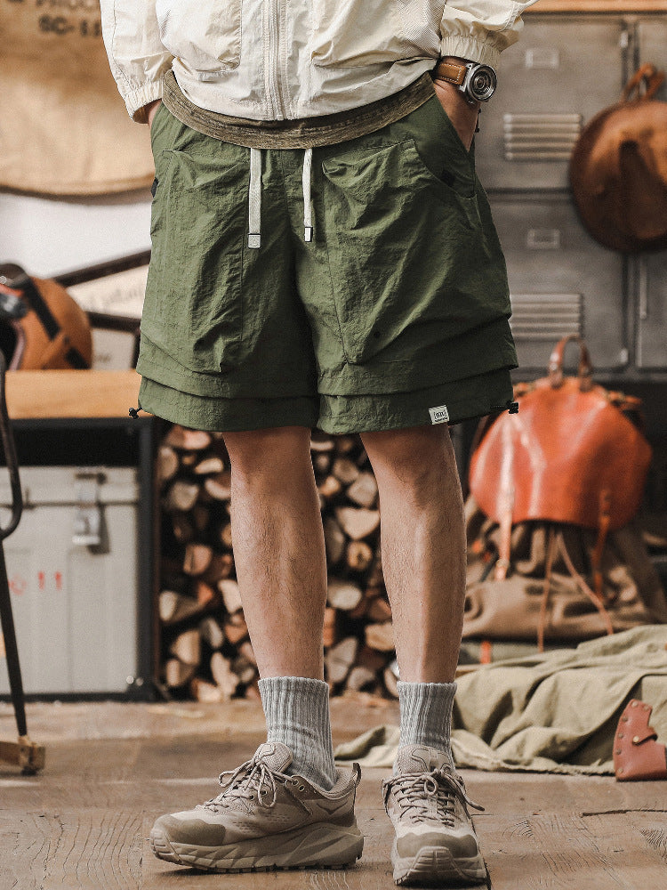 Men’s Cargo Shorts - Lightweight Fabric - Relaxed Fit - Breathable Mesh Panels - Adjustable Waist