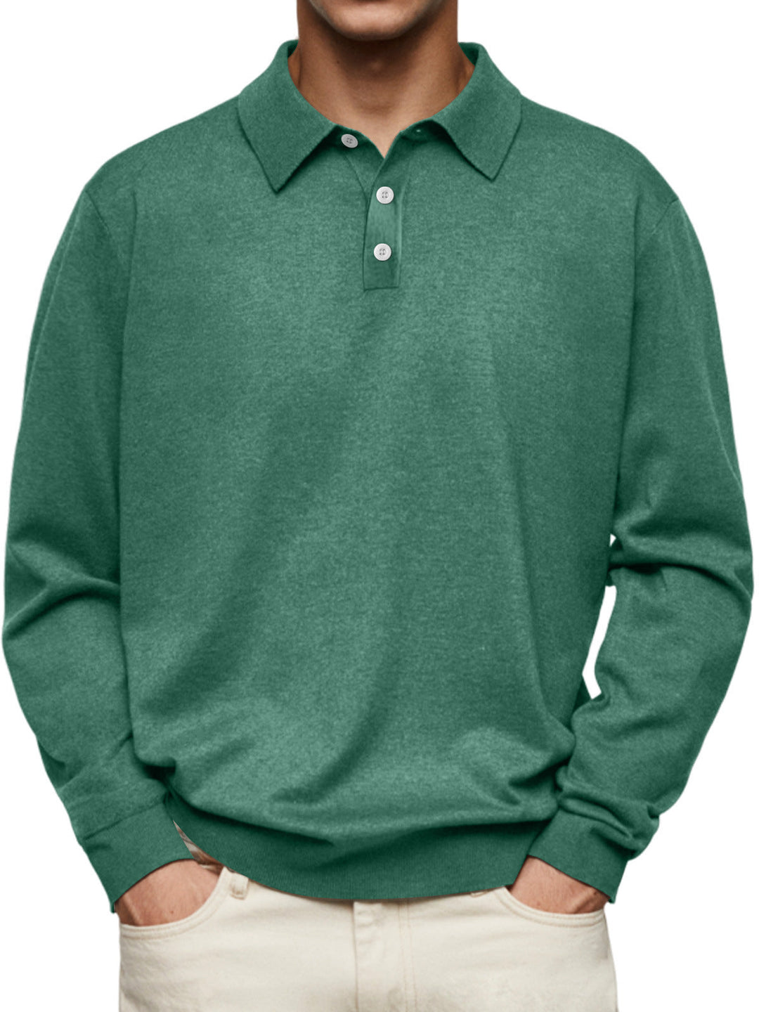 Men’s Polo Shirt - Soft Knit - Relaxed Fit - Long Sleeve Casual Wear