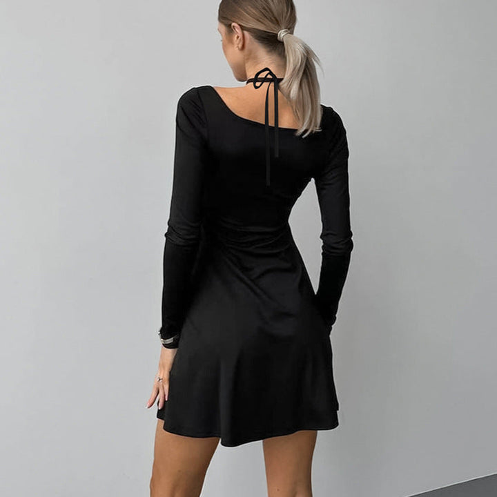 Women’s A-Line Dress – Keyhole Neckline – Crisscross Straps – Long Sleeve Fitted Fit