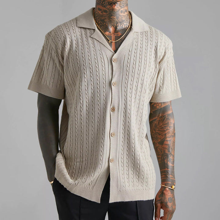 Men’s Knit Button-Up Shirt – Soft Knit – Relaxed Fit – Short Sleeve Casual Wear