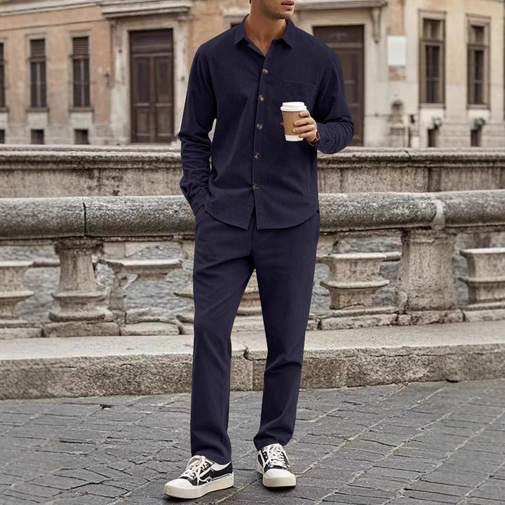 Men’s Corduroy Shirt and Pants Set – Relaxed Fit – Soft Textured – Button-Up Casual Wear