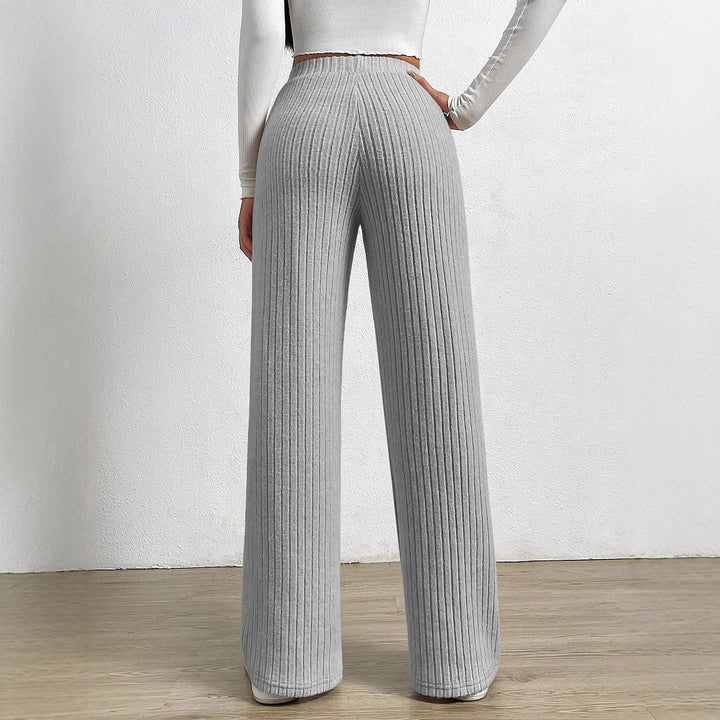 Women’s Wide-Leg Pants – Ribbed Knit – High Waist – Full Length – Relaxed Fit