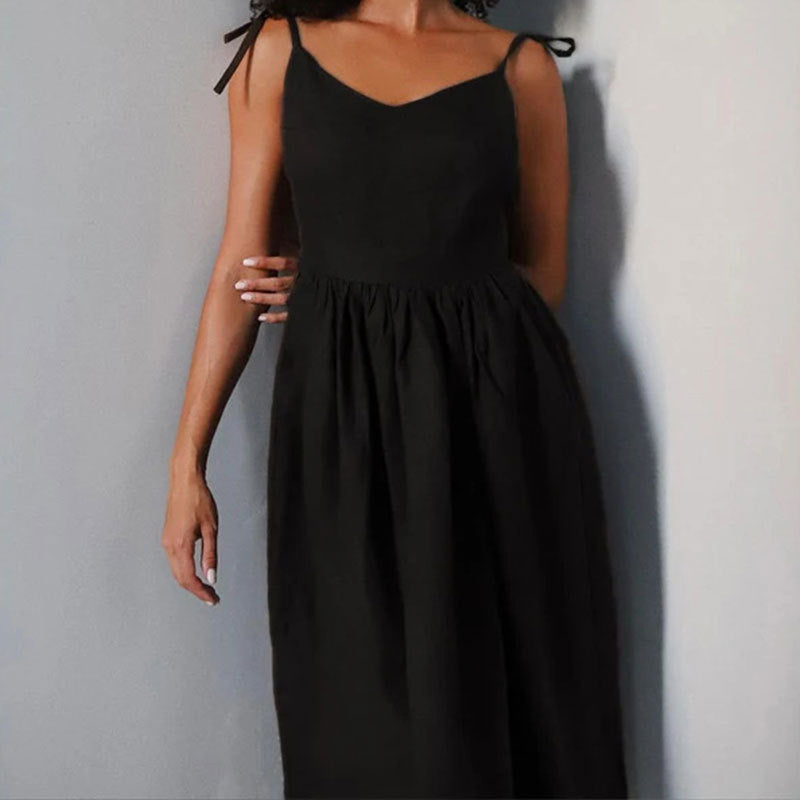 Women’s One-Shoulder Dress – Asymmetrical Neckline – Tie Strap – High Slit – Flowy Fit