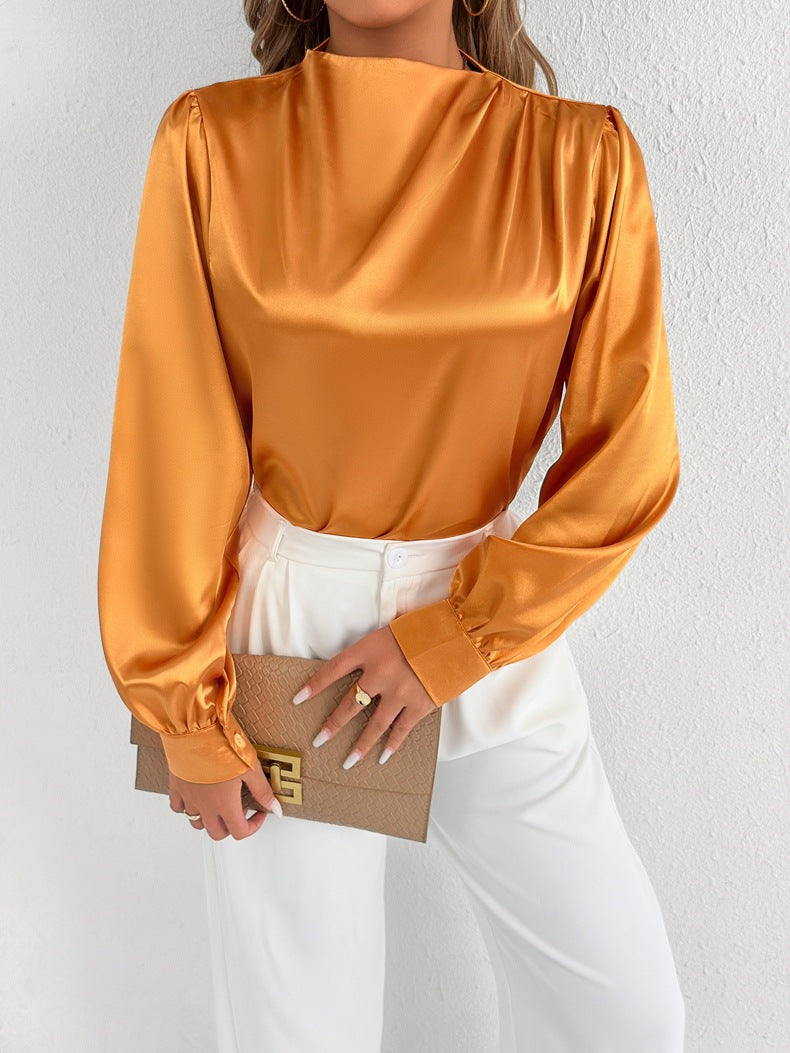 Women’s Blouse – Relaxed Fit – High Neck – Long Sleeve – Minimalist Style