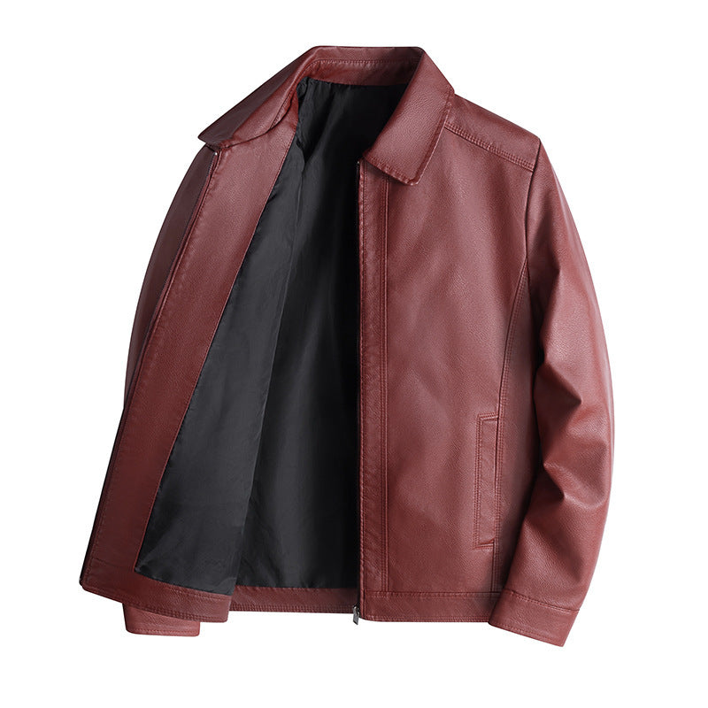 Men’s Jacket - Tailored Fit - Stand Collar - Zip Front - Sleek Faux Leather - Casual Business
