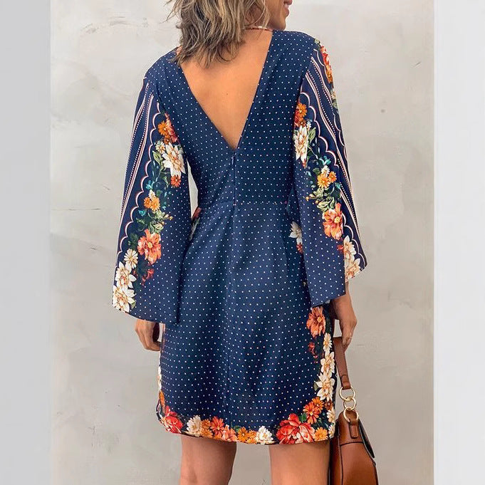 Women's Boho Dress – Relaxed Fit – Cotton – Bell Sleeve – Floral Stripe Print