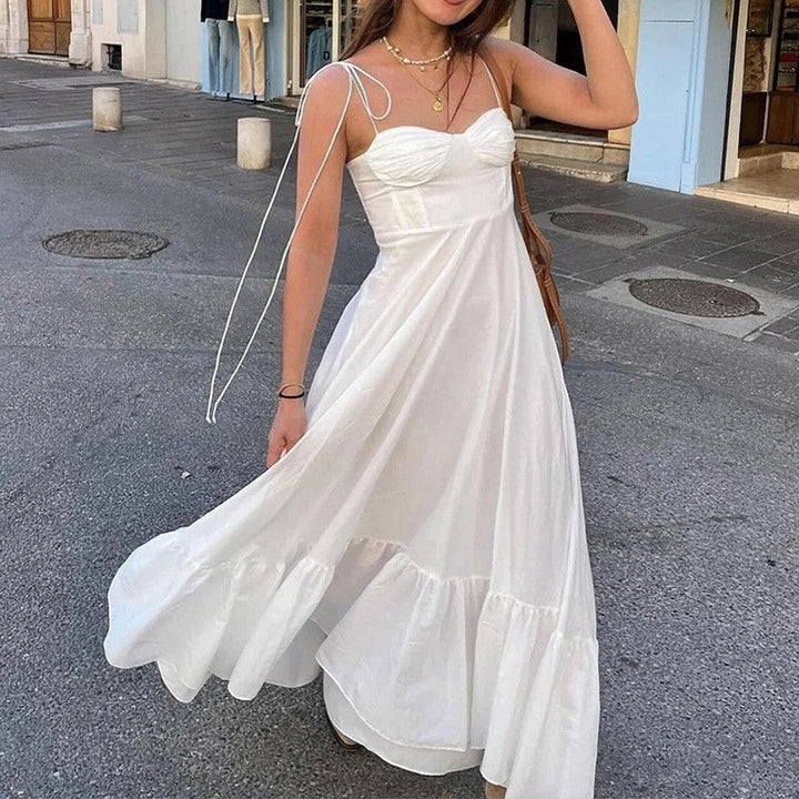 Women’s Maxi Dress – Spaghetti Straps – Sweetheart Neckline – Ruffled Hem – A-Line Fit