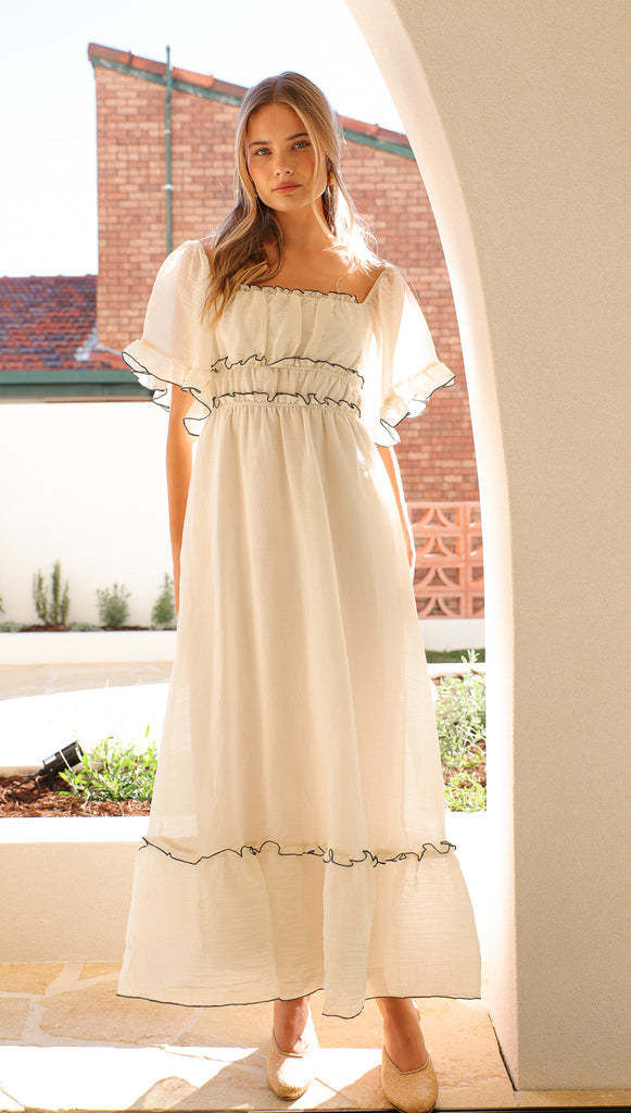 Women’s Maxi Dress – Off-Shoulder Ruffle – Smocked Waist – Lightweight Flowy Fit