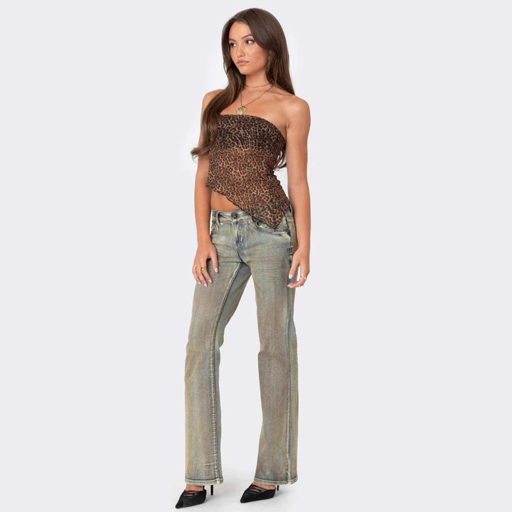 Women’s Strapless Top - Animal Print - Slim Fit - Asymmetric Hem Casual Wear