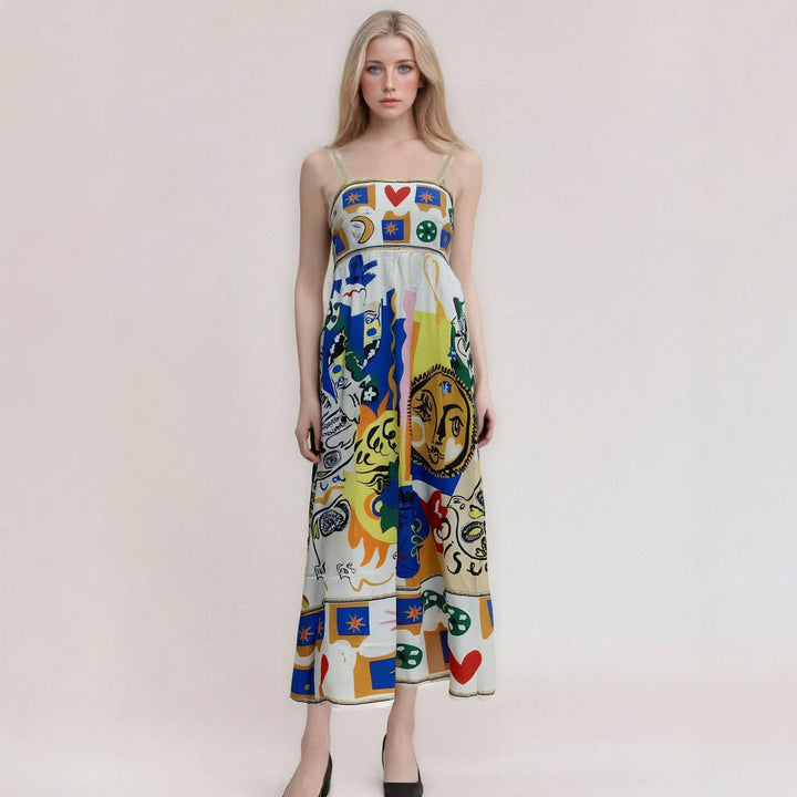Women’s Maxi Dress – Lightweight Cotton – Flowy Fit – Thin Strap – Boho Print