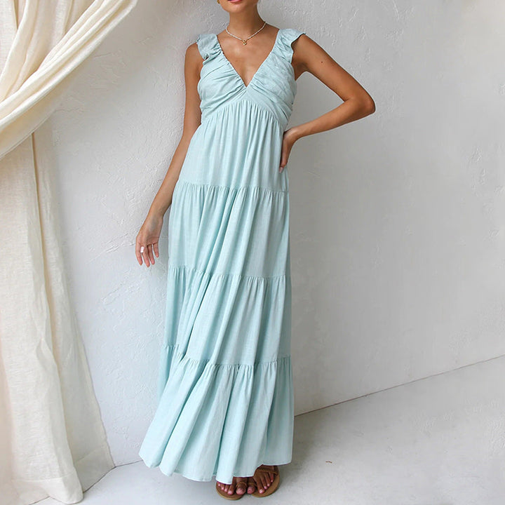 Women’s Maxi Dress – Flowing Fit – Tiered Silhouette – Ruffled Straps – Breathable Blend