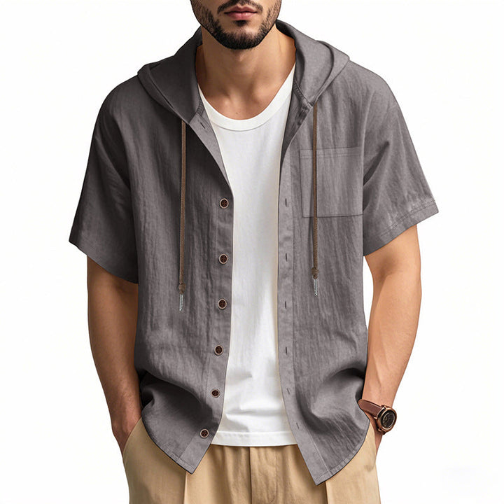 Men’s Hooded Shirt – Lightweight Breathable Fabric – Relaxed Fit – Short Sleeve Casual