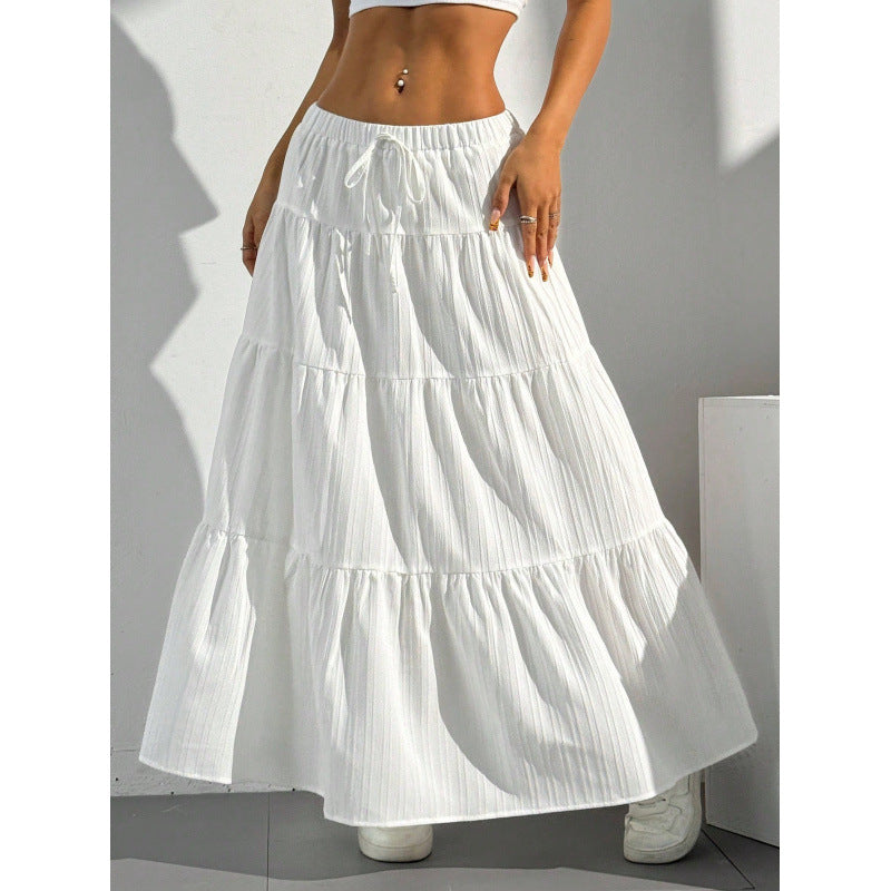 Women’s Maxi Skirt – Tiered Design – Elastic Drawstring Waist – Flowy Lightweight Fit