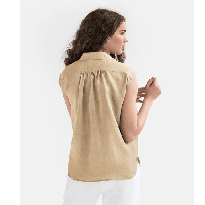 Women’s Sleeveless Shirt – Relaxed Fit – Button-Up – Collared Neck – Breathable Fabric