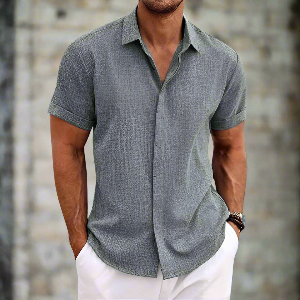 Men’s Short-Sleeve Shirt - Relaxed Fit - Breathable Blend - Button-Down Casual Style