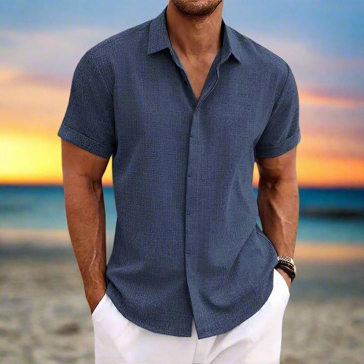 Men’s Short-Sleeve Shirt - Relaxed Fit - Breathable Blend - Button-Down Casual Style